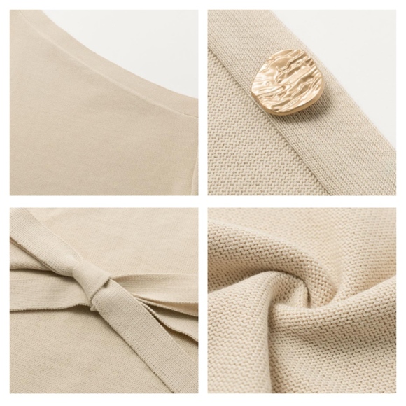 Knit One Shoulder Belted Dress in Beige - Picture 13 of 14